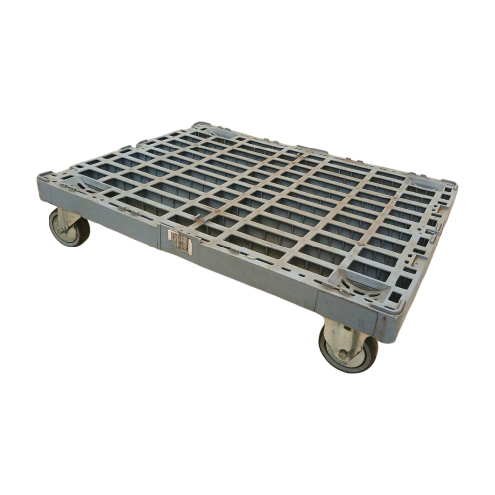 Emtrade Dolly kunststof 800x600x180 mm, 2x zwenkwiel 2x bokwiel grijs, stapelbaar, gebruikt