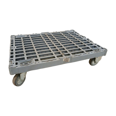 Emtrade Dolly kunststof 800x600x180 mm, 2x zwenkwiel 2x bokwiel grijs, stapelbaar, gebruikt