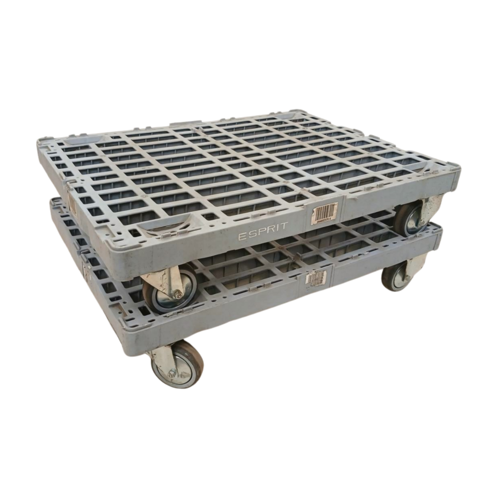 Emtrade Dolly kunststof 800x600x180 mm, 2x zwenkwiel 2x bokwiel grijs, stapelbaar, gebruikt