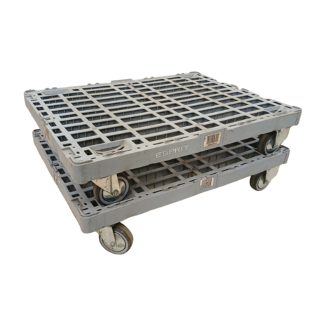 Emtrade Dolly kunststof 800x600x180 mm, 2x zwenkwiel 2x bokwiel grijs, stapelbaar, gebruikt