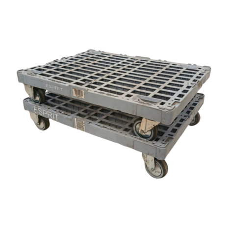 Emtrade Dolly kunststof 800x600x180 mm, 450kg, 2x zwenkwiel 2x bokwiel grijs, stapelbaar, gebruikt