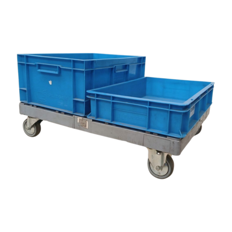 Emtrade Dolly kunststof 800x600x180 mm, 2x zwenkwiel 2x bokwiel grijs, stapelbaar, gebruikt