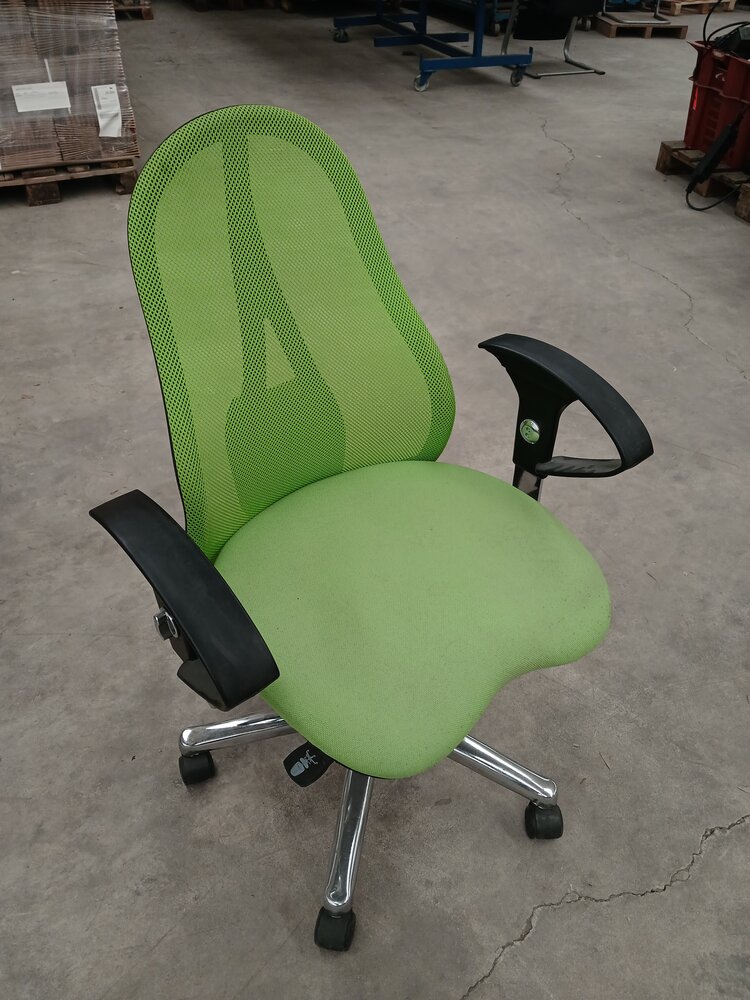 Topstar Bureaustoel, groen, stof, open rug, staal frame, gebruikt, ergonomisch