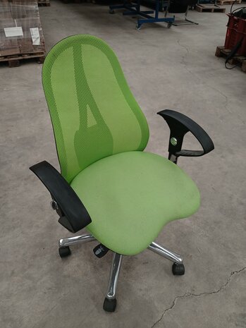 Topstar Bureaustoel, groen, stof, open rug, staal frame, gebruikt, ergonomisch