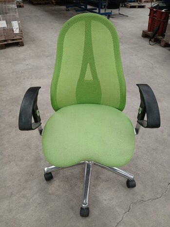 Topstar Bureaustoel, groen, stof, open rug, staal frame, gebruikt, ergonomisch