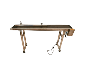 Emtrade Gemotoriseerde gordeltransporter, 147 cm, roestvrij staal, antistatisch PVC, enkele leuning, gebruikt