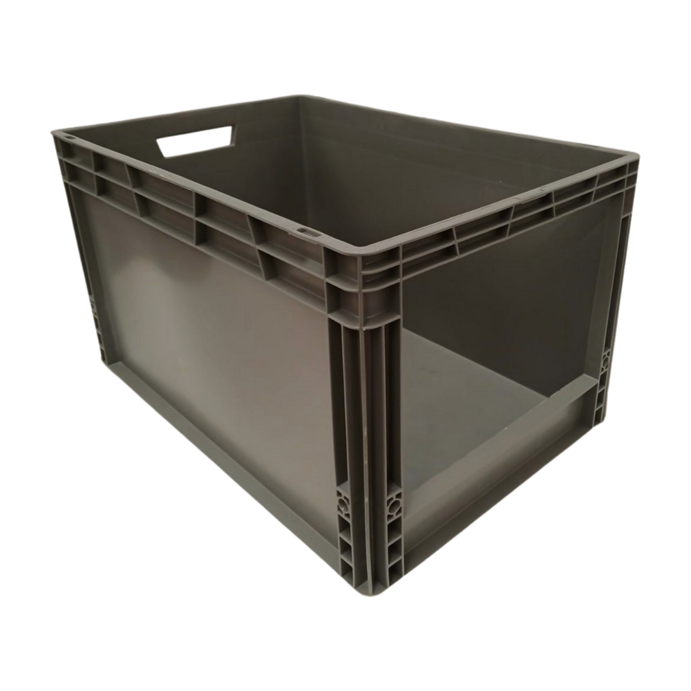 Embox Magazijnbak 600x400x340mm met grijpopening, stapelbaar, grijs, nieuw