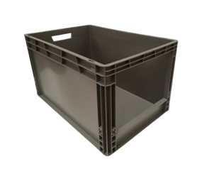 Embox Magazijnbak 600x400x340mm met grijpopening, stapelbaar, grijs, nieuw