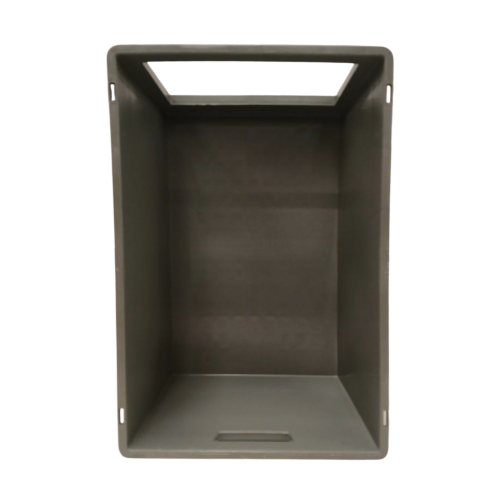 Embox Magazijnbak 600x400x340mm met grijpopening, stapelbaar, grijs, nieuw