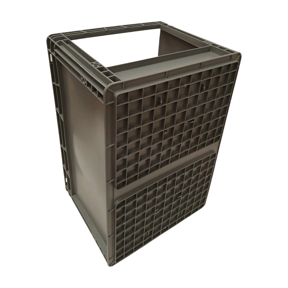 Embox Magazijnbak 600x400x340mm met grijpopening, stapelbaar, grijs, nieuw