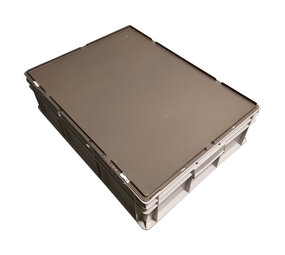 Emtrade Stapelbak met deksel, 800x600x220 mm, euronorm, grijs pp, gebruikt