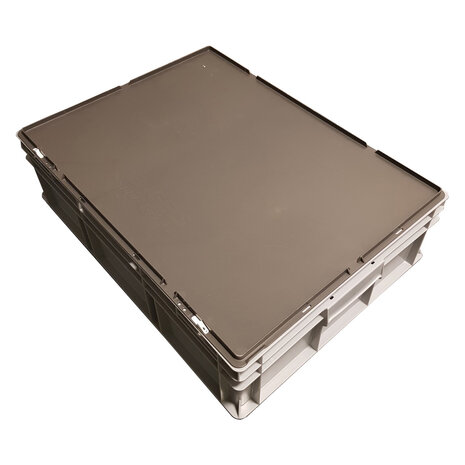 Emtrade Stapelbak met deksel, 800x600x220 mm, euronorm, grijs pp, gebruikt