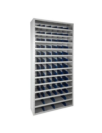 Vakkenkast schottenkast 198x100x30, 72 schotjes, grijs, nieuw