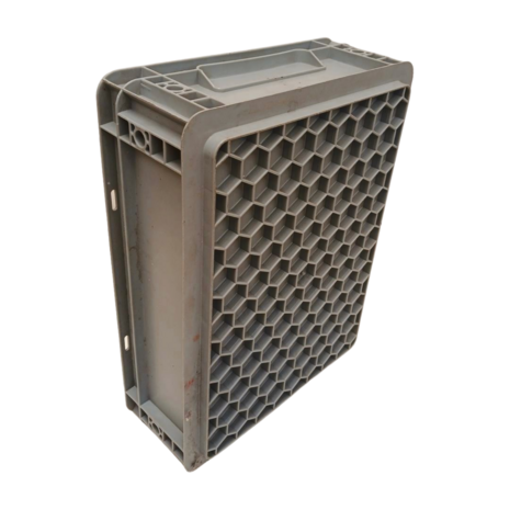 Auer Stapelbak 400x300x120 mm, euronorm, levensmiddelgeschikt, verstevigde bodem, grijs pp kunststof, gebruikt