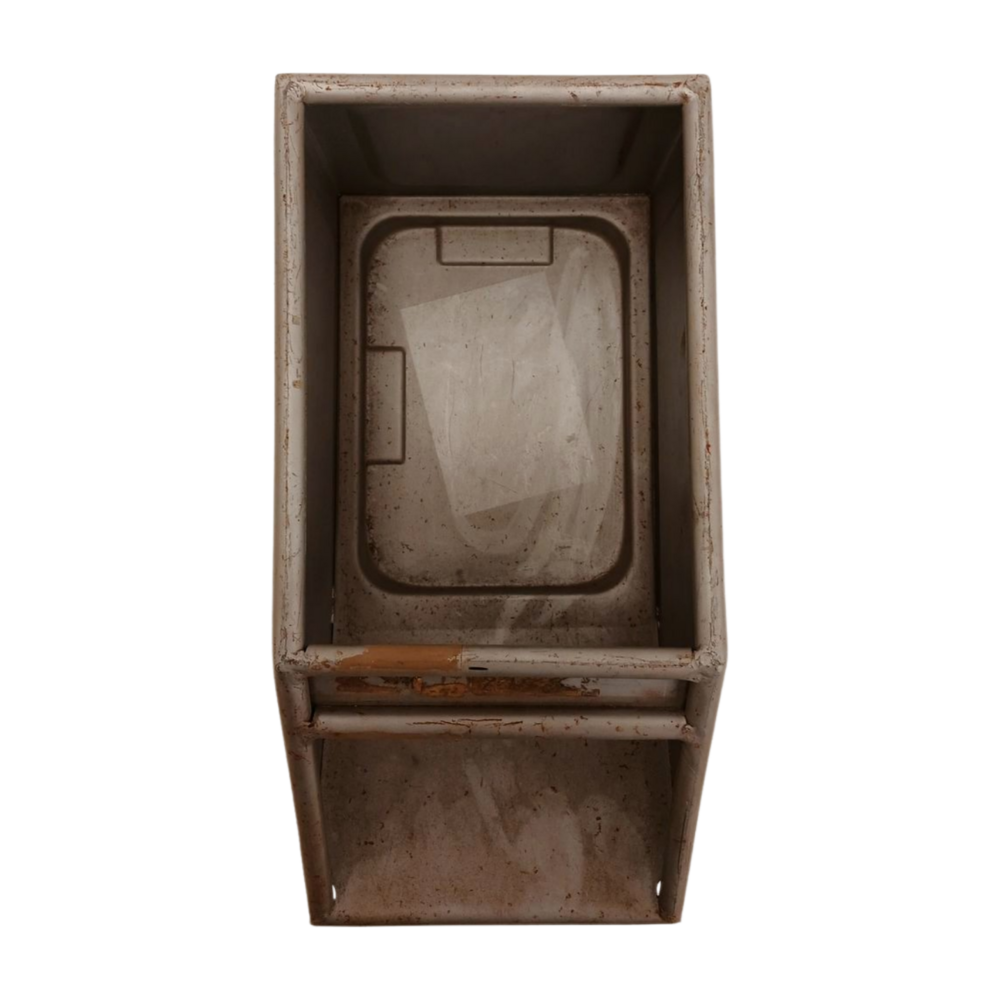 Emtrade Magazijnbak 315x150x145 mm, grijs metaal, met grijpopening, gebruikt