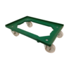 Kunststof dolly groen 610x410x170 mm, zwenkwielen, euronorm 60x40, gebruikt