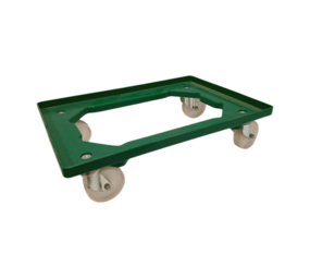 Kunststof dolly groen 610x410x170 mm, zwenkwielen, euronorm 60x40, gebruikt