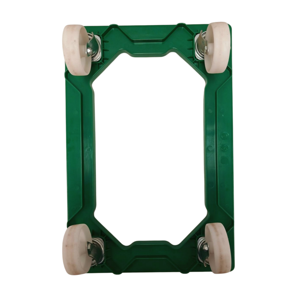 Kunststof dolly groen 610x410x170 mm, zwenkwielen, euronorm 60x40, gebruikt