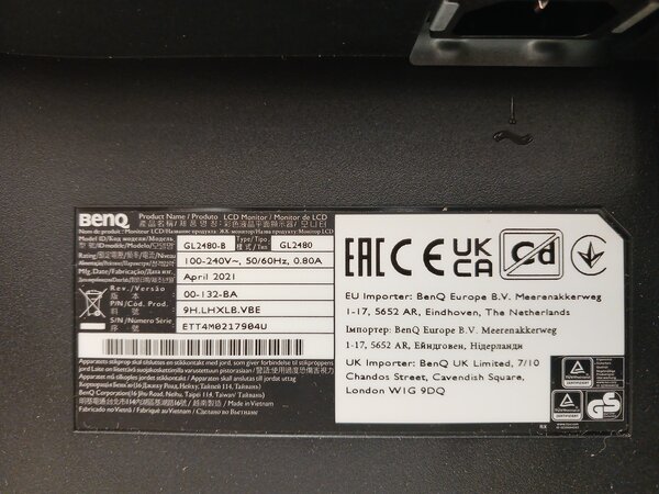 Benq BenQ GL2480 Monitor, 24 inch, TN, LED, 1920x1080, 60/75Hz, HDMI/VGA/DVI, gebruikt