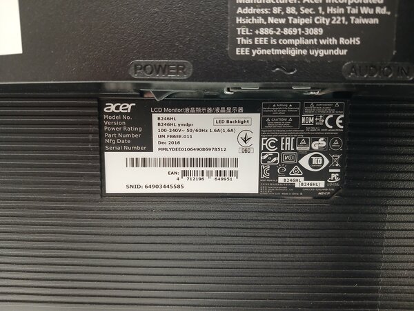 Acer Acer V246HL BD Monitor, 24 inch, TN, Full HD 60Hz, gebruikt