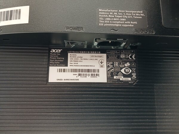 Acer Acer V246HL BD Monitor, 24 inch, TN, Full HD 60Hz, gebruikt