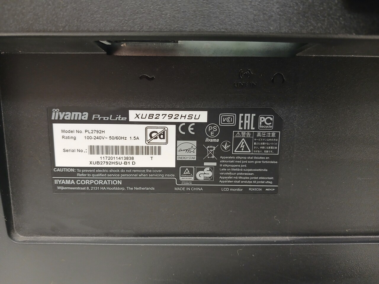 Iiyama iiyama XUB2792HSU Monitor, 27 inch, IPS, Full HD 1920x1080, 75Hz, gebruikt
