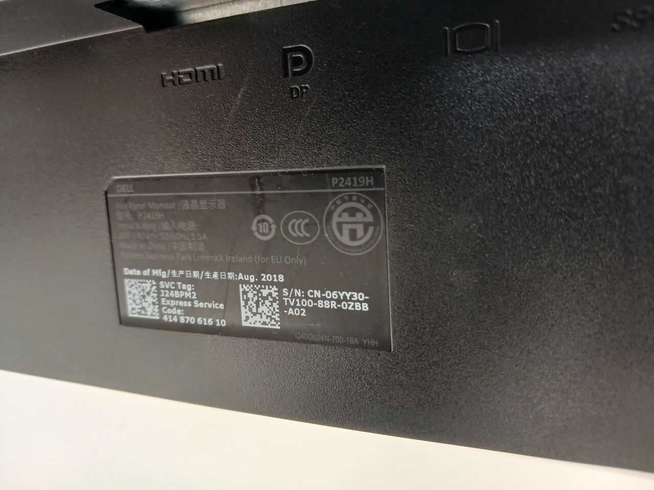 Dell Dell P2419H Monitor, 23,8 inch, Full HD, IPS, gebruikt