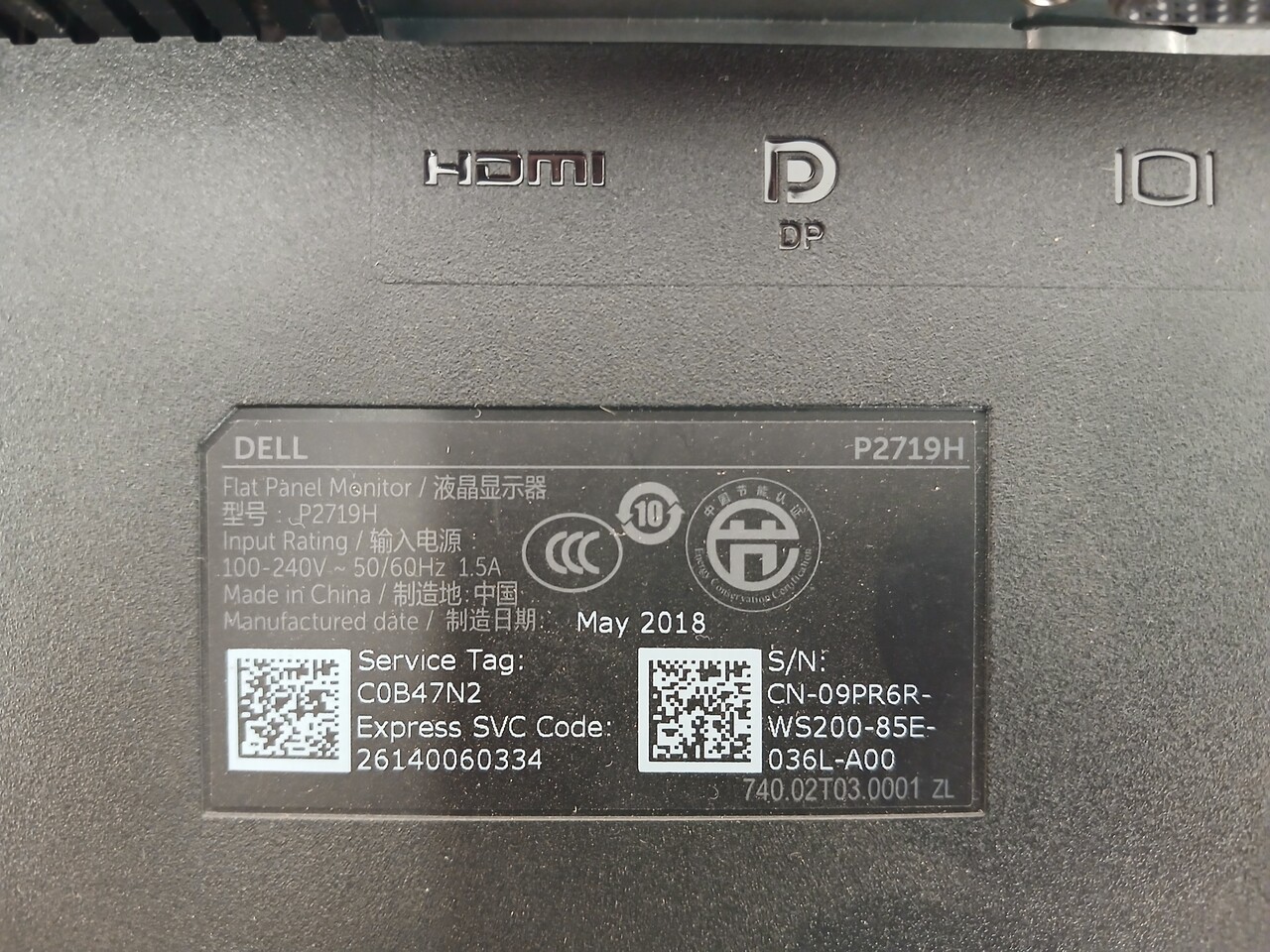 Dell Dell P2719H Monitor, 27 inch, IPS, Full HD, zonder standaard, gebruikt