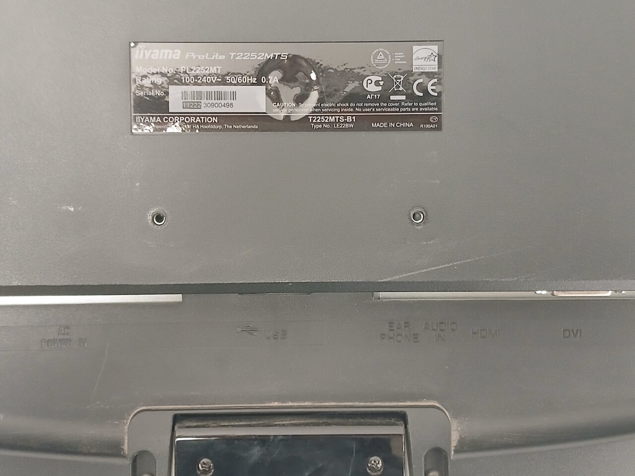 Iiyama ProLite T2252MTS Monitor, 22 inch, TN LED, Full HD, Optical Touch, gebruikt