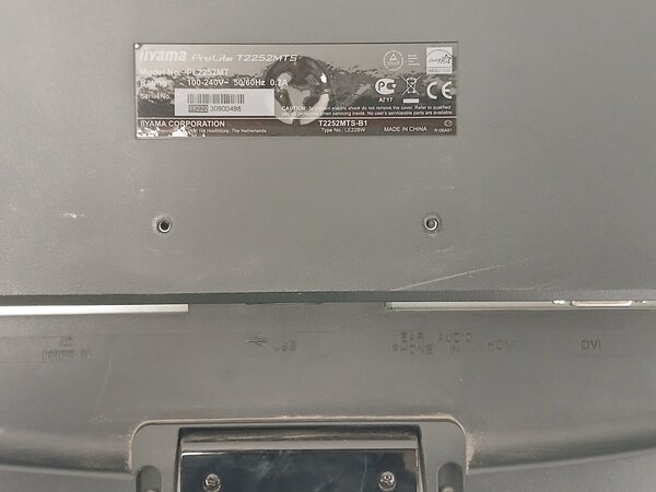 Iiyama ProLite T2252MTS Monitor, 22 inch, TN LED, Full HD, Optical Touch, gebruikt