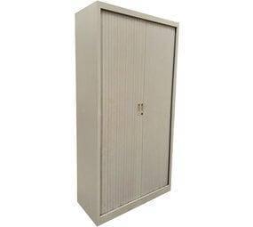 Emtrade Roldeurkast 100x45x195 cm, staal, grijs, gebruikt, 3 legborden, zonder sleutel