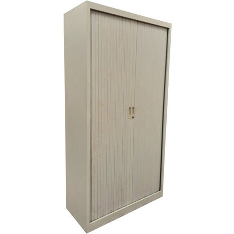 Emtrade Roldeurkast 100x45x195 cm, staal, grijs, gebruikt, 3 legborden, zonder sleutel