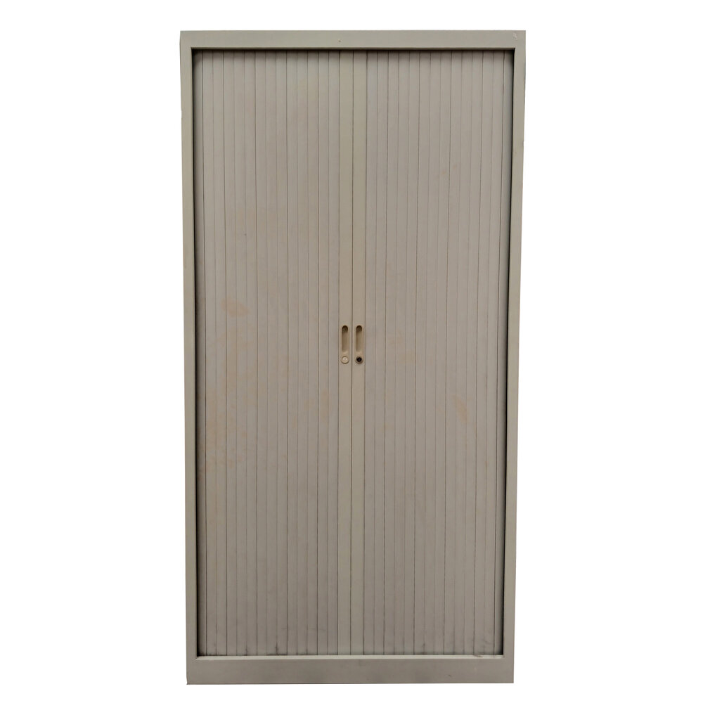 Emtrade Roldeurkast 100x45x195 cm, staal, grijs, gebruikt, 3 legborden, zonder sleutel