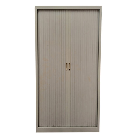 Emtrade Roldeurkast 100x45x195 cm, staal, grijs, gebruikt, 3 legborden, zonder sleutel