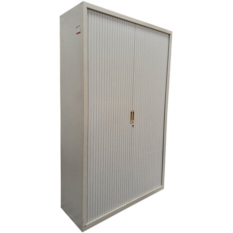 Emtrade Roldeurkast 119x45x196 cm, staal, grijs, 2 legborden, zonder sleutel,  gebruikt