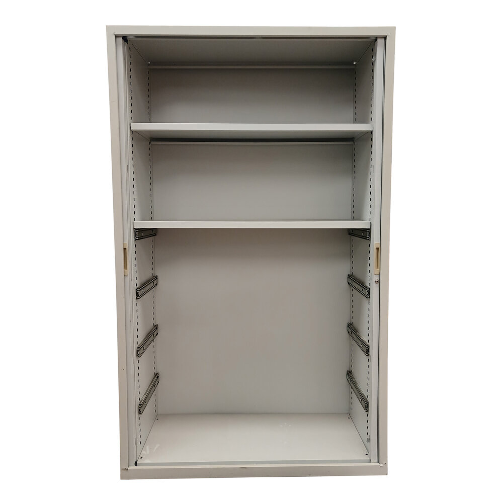 Emtrade Roldeurkast 119x45x196 cm, staal, grijs, 2 legborden, zonder sleutel,  gebruikt