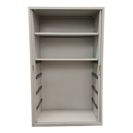 Emtrade Roldeurkast 119x45x196 cm, staal, grijs, 2 legborden, zonder sleutel,  gebruikt