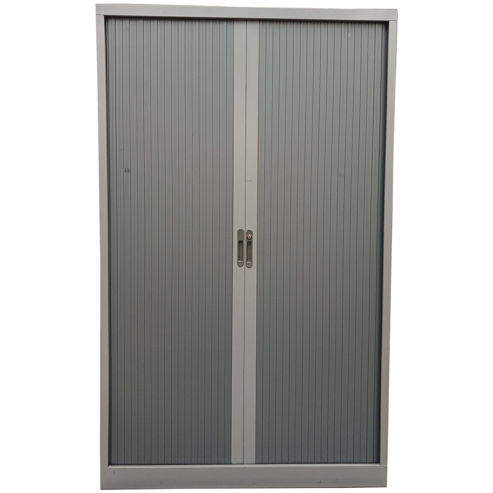 Emtrade Roldeurkast 119x45x197 cm, staal, grijs, zonder legborden, zonder sleutel, gebruikt