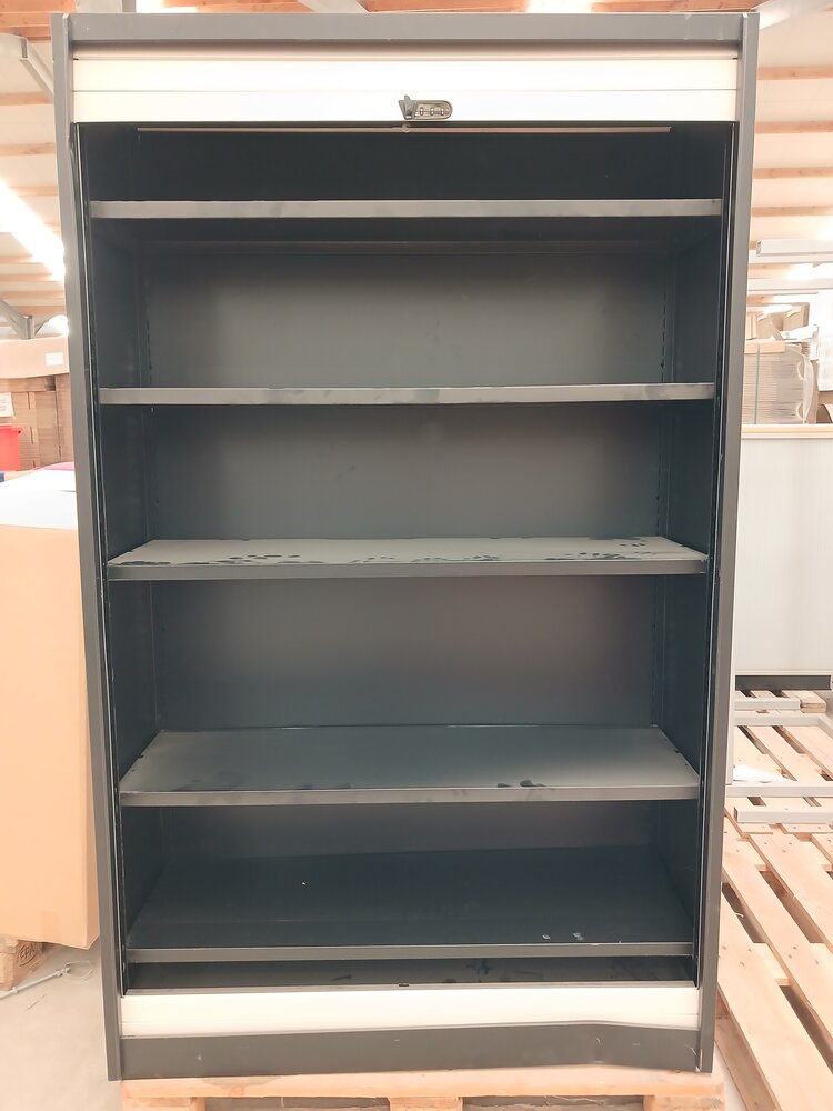 Emtrade Roldeurkast 120x47x197 cm, zwart/wit, met cijferslot, gebruikt