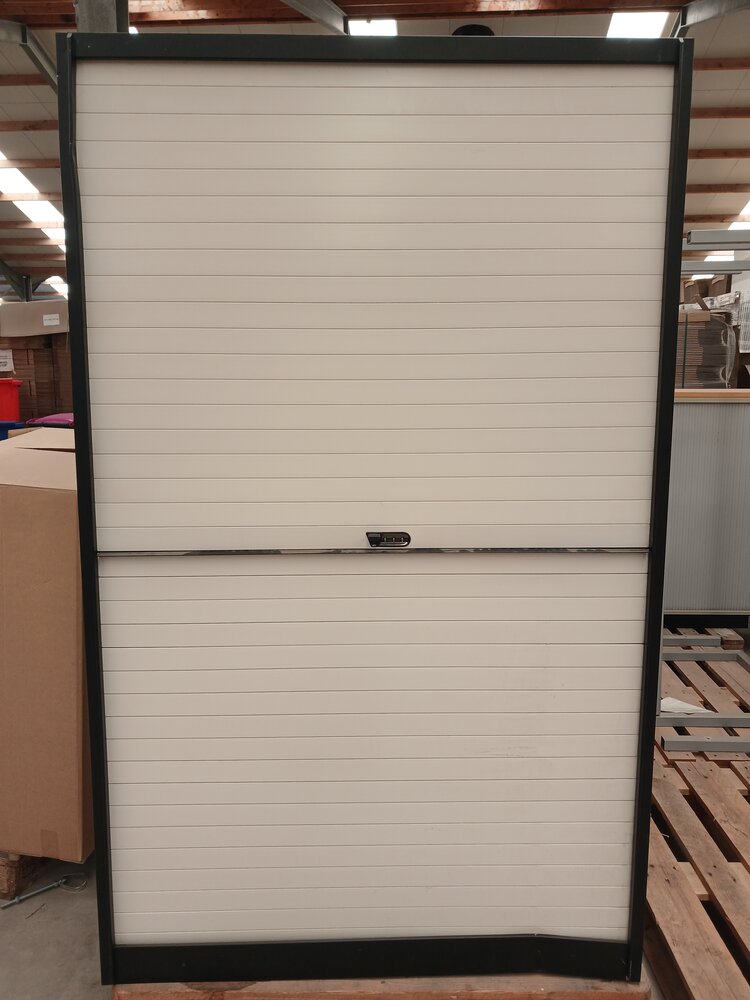Emtrade Roldeurkast 120x47x197 cm, zwart/wit, met cijferslot, gebruikt