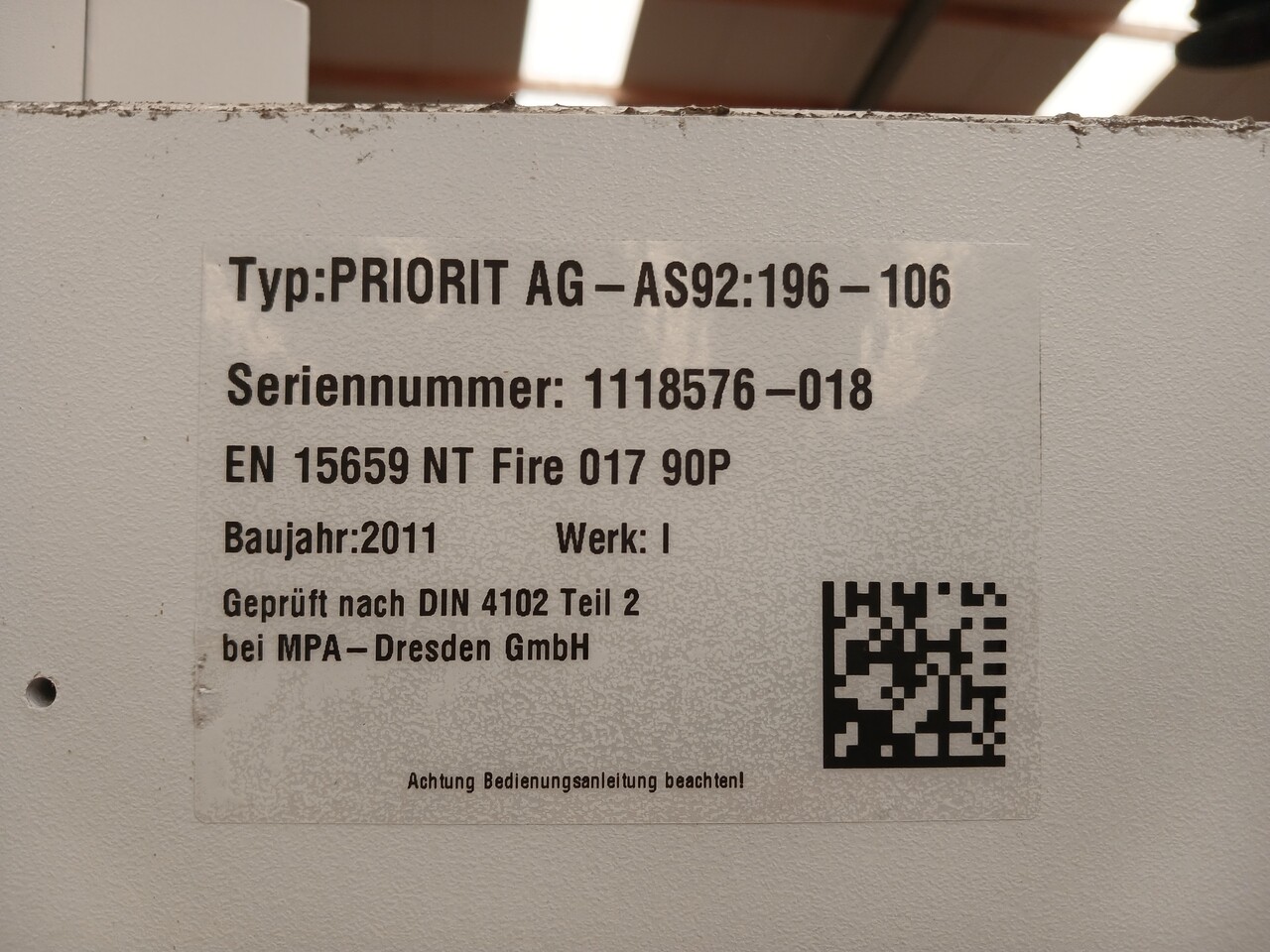 Priorit AG Brandwerende archiefkast, 106x49 x196 cm, staal, grijs, gebruikt Priorit AG Brandwerende archiefkast, 106x49 x196 cm, staal, grijs, gebruikt