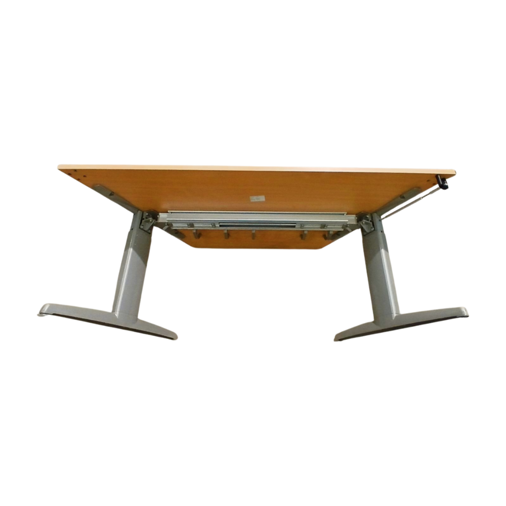 Emtrade Bureaus trapeziumvorm, 160x80 cm, houten blad, metalen frame, gebruikt, set van 6