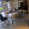 Emtrade Bureaus trapeziumvorm, 160x80 cm, houten blad, metalen frame, gebruikt, set van 6
