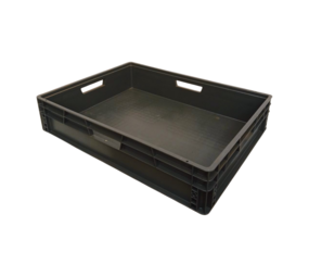 Emtrade Stapelbak 800x600x168 mm, donkergrijs PP kunststof, gesloten, gebruikt, 4 handgrepen
