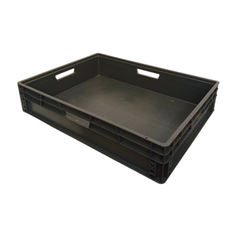 Emtrade Stapelbak 800x600x168 mm, donkergrijs PP kunststof, gesloten, gebruikt, 4 handgrepen