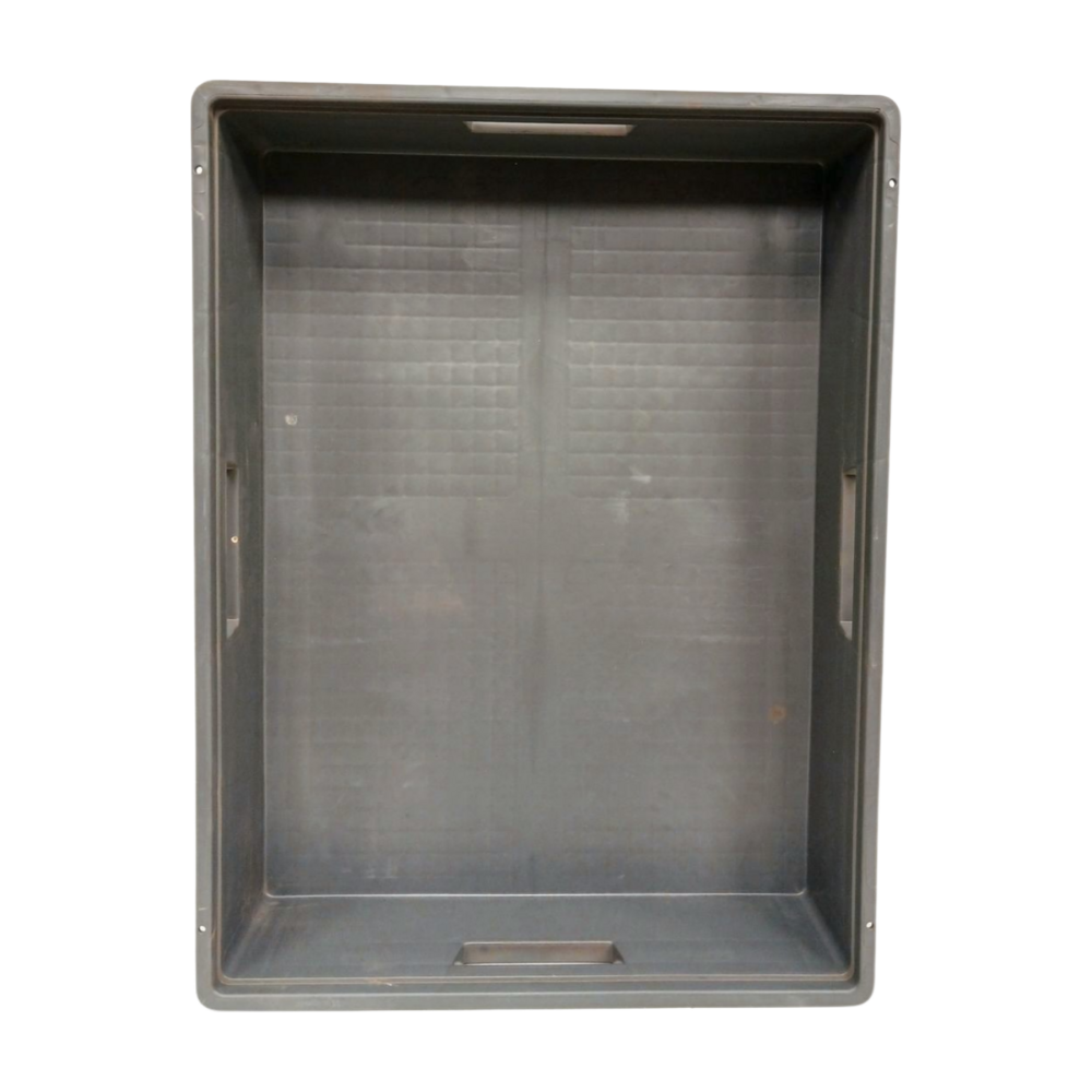 Emtrade Stapelbak 800x600x168 mm, donkergrijs PP kunststof, gesloten, gebruikt, 4 handgrepen