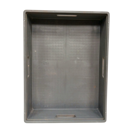 Emtrade Stapelbak 800x600x168 mm, donkergrijs PP kunststof, gesloten, gebruikt, 4 handgrepen