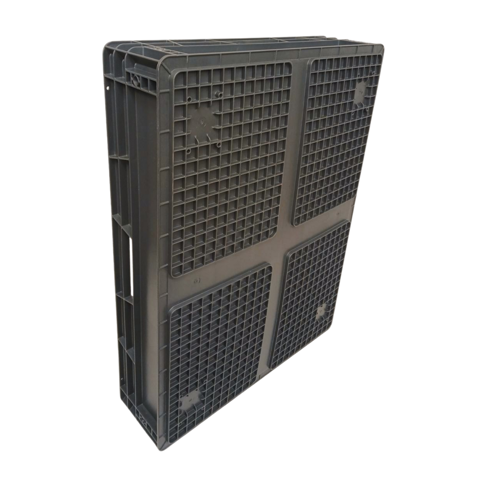 Emtrade Stapelbak 800x600x168 mm, donkergrijs PP kunststof, gesloten, gebruikt, 4 handgrepen