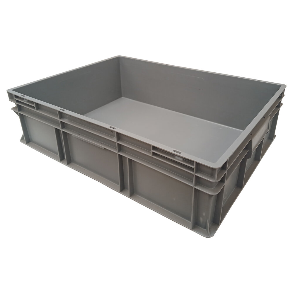 Emtrade Stapelbak, 800x600x220 mm, euronorm gesloten bodem, grijs pp, gebruikt