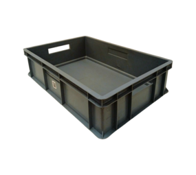 Emtrade Stapelbak 600x400x155 mm, euronorm open handvat, donkergrijs pp, gebruikt Emtrade Stapelbak 600x400x155 mm, euronorm open handvat, donkergrijs pp, gebruikt